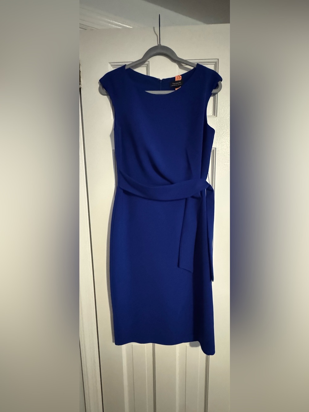 Tahari Cobalt Blue Midi Sheath Dress with Waist Tie